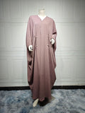 Turkish striped abaya cardigan robe in light coffee colour with batwing sleeves for Muslim women