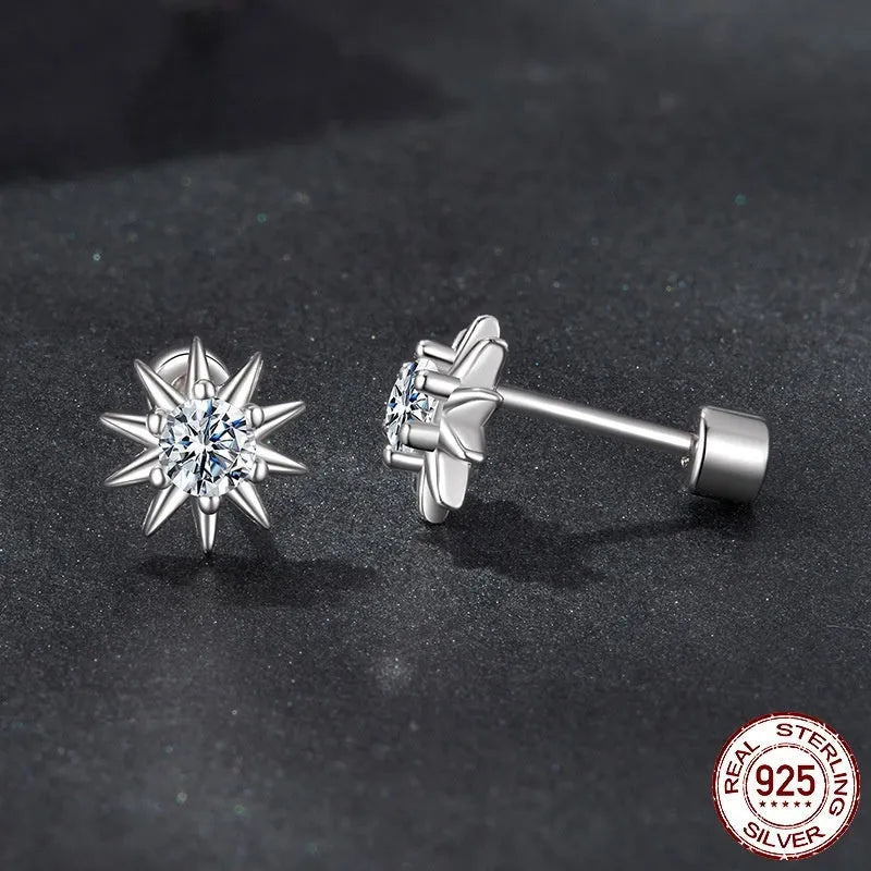 Fashion Simple S925 Sterling Silver Sun Moissanite Stud Earrings with certificate for women