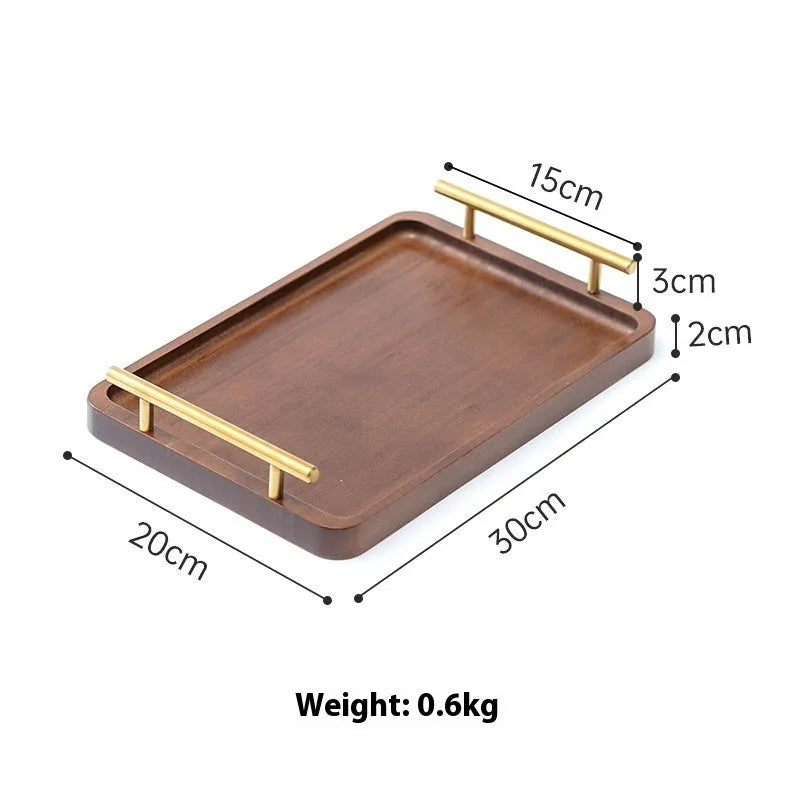 Brown-handled bamboo serving tray with solid colour pastoral design for barbecue shops