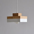 Japanese style solid wood chandelier with zinc alloy fittings, shown in round and square matte black and white finishes.