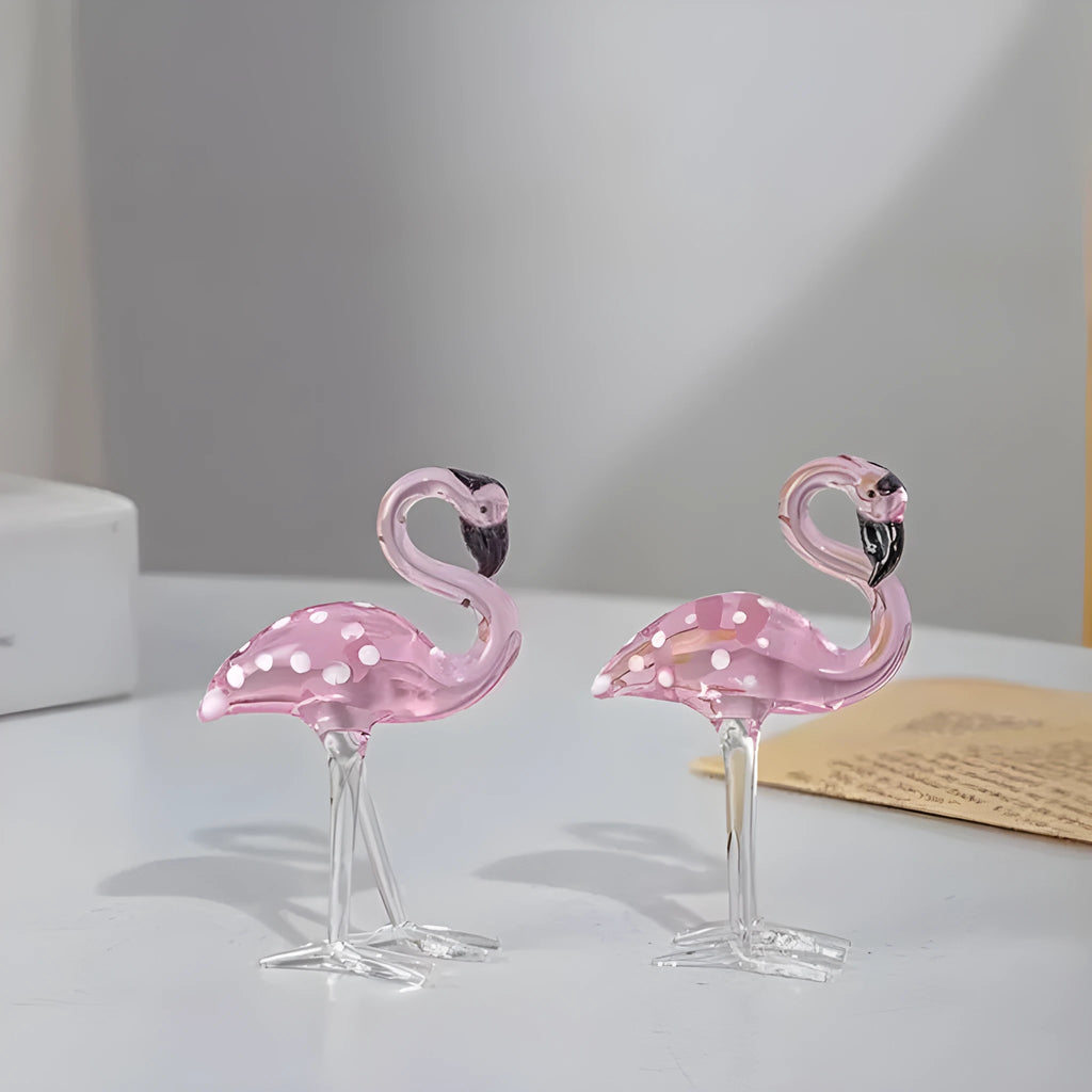 White crystal decorative flamingo with pink dots pattern, modern simplicity animal craft for table display