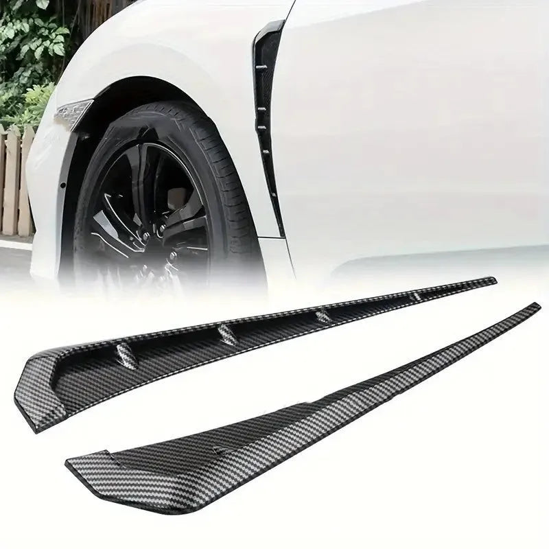 Pair of left and right rubber fender blade side wings for car modification in black and carbon fiber finish
