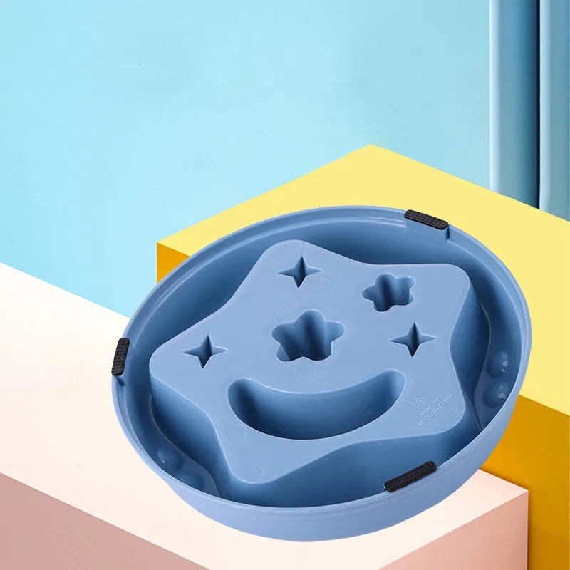 Ceramic slow feeder dog bowl with moon star wings design in blue colour