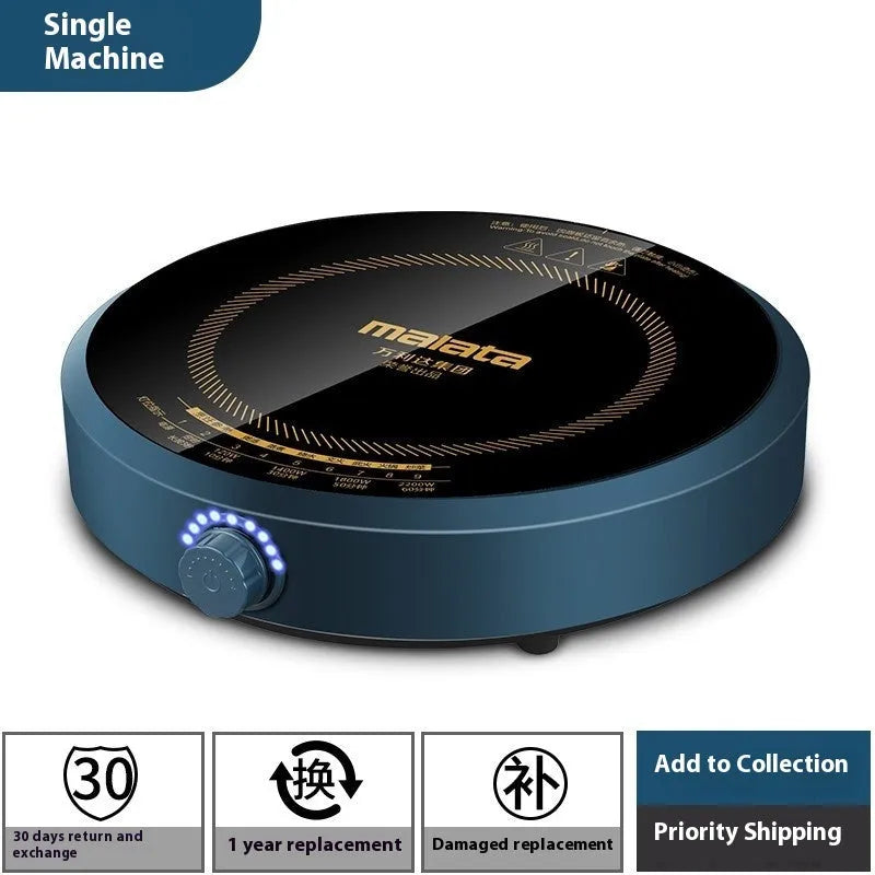 Induction cooker with circular cooking surface and knob control