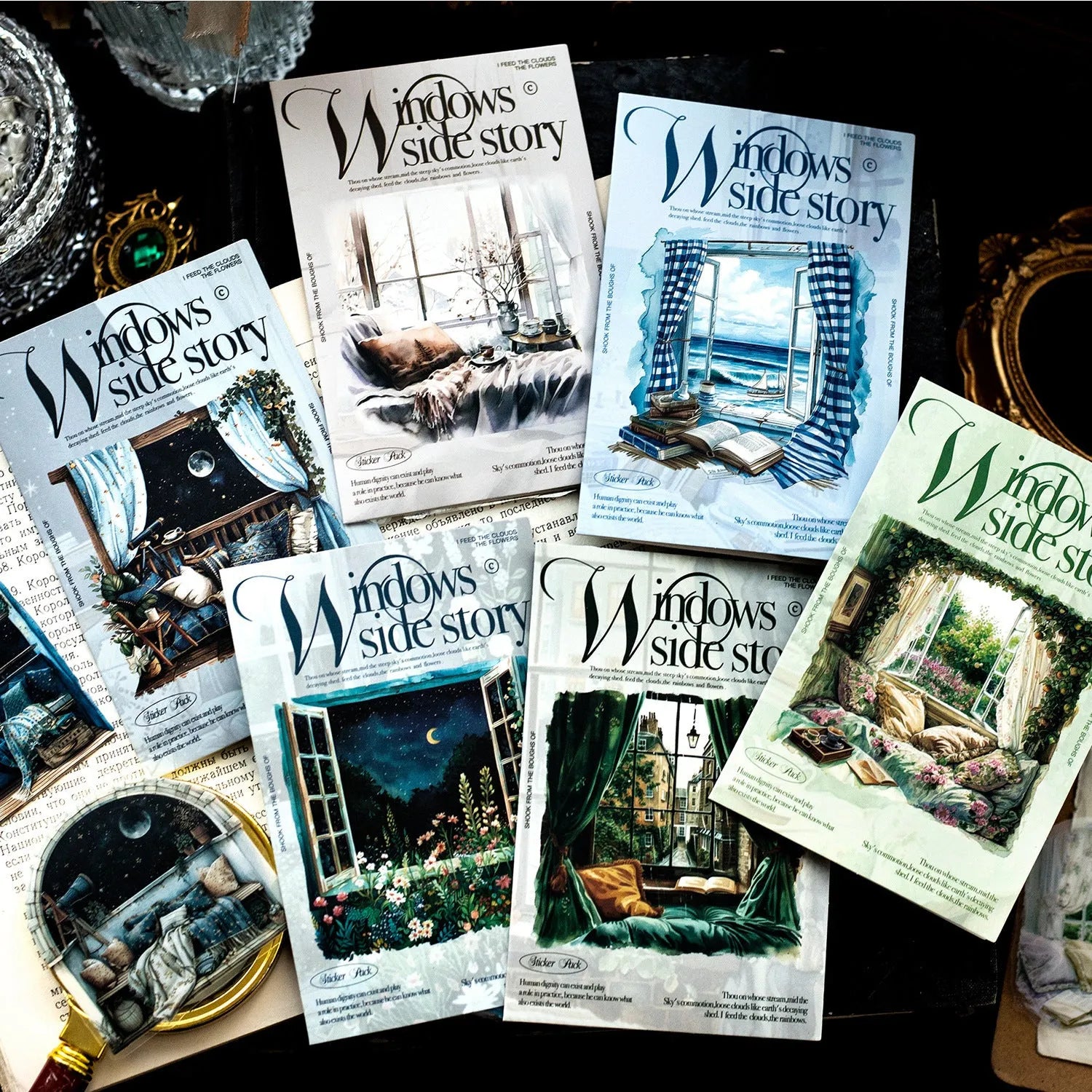 Window story series retro decorative journal stickers with scenic window designs