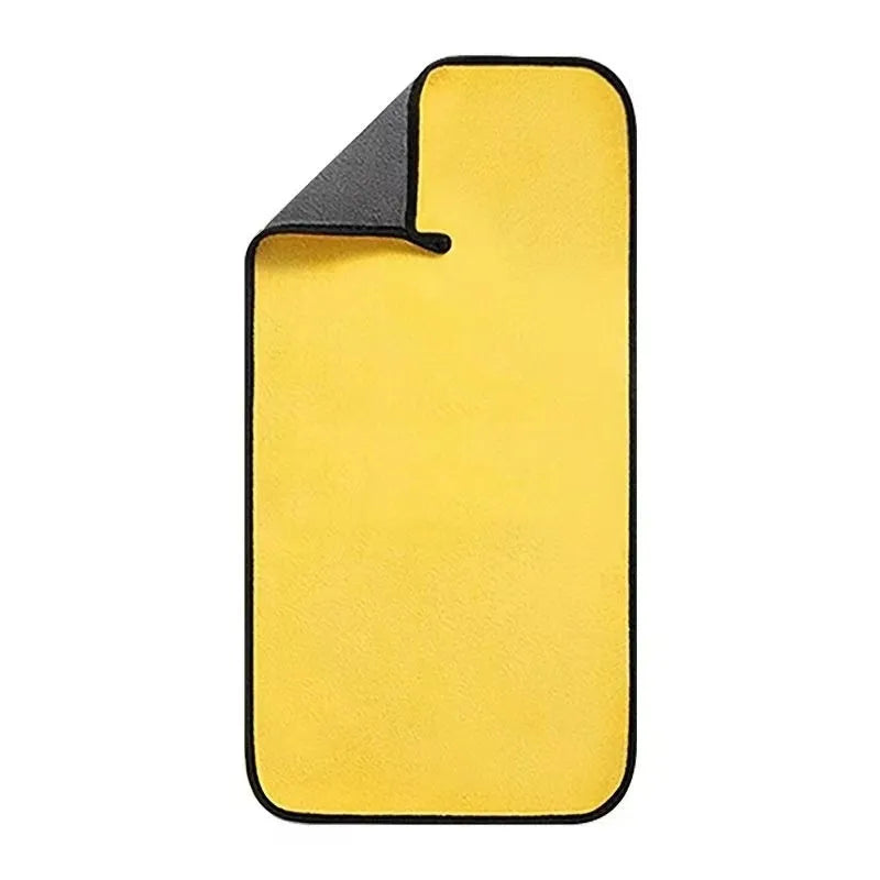 Yellow and grey thickened microfibre car wash towel measuring 30x60cm for vehicle drying