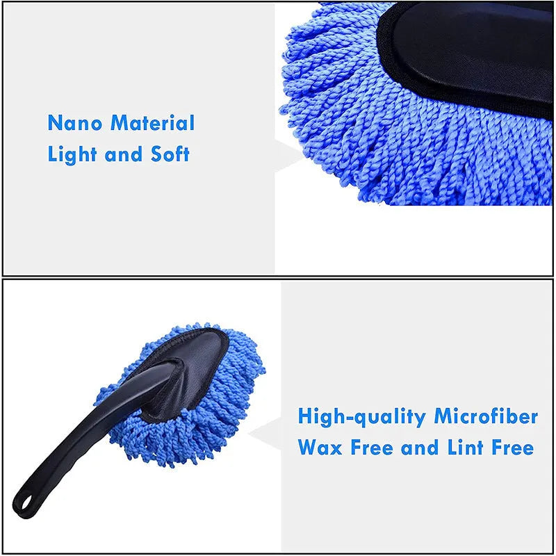 Car dust collector with retractable handle and 5-piece microfibre dusting brush set for vehicle interior cleaning
