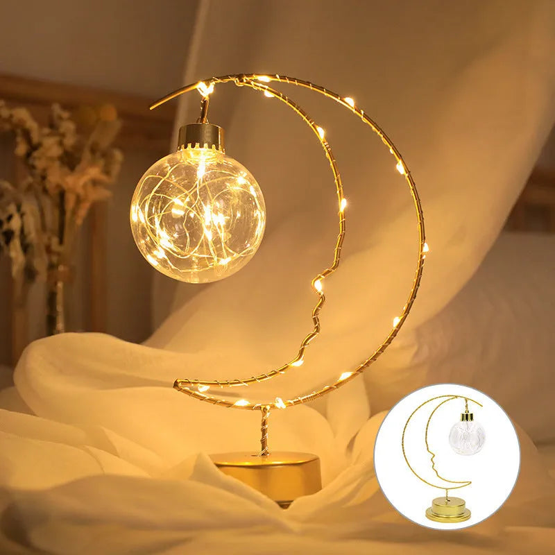 Iron art moon indoor decoration small night light with warm USB power and star design