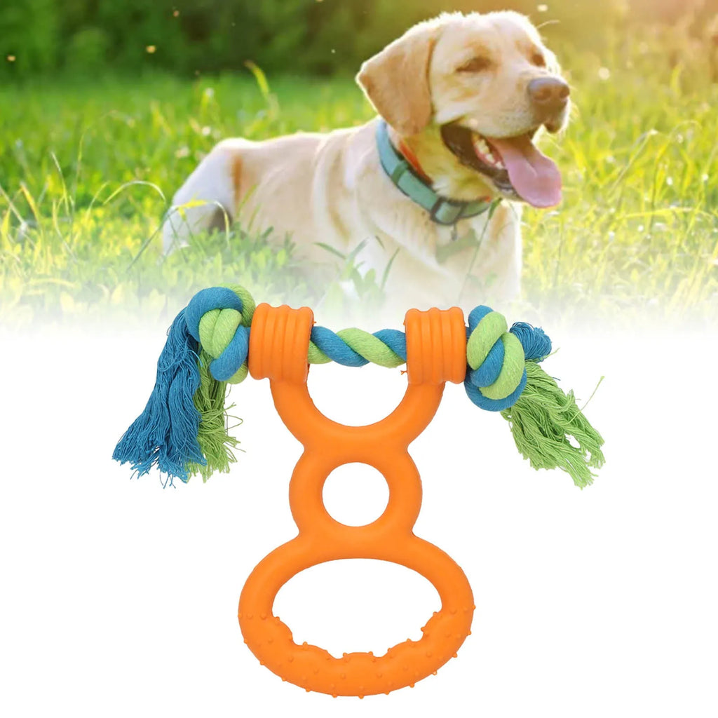 Orange dog rubber ring rope toy with cotton rope for teething and dental cleaning