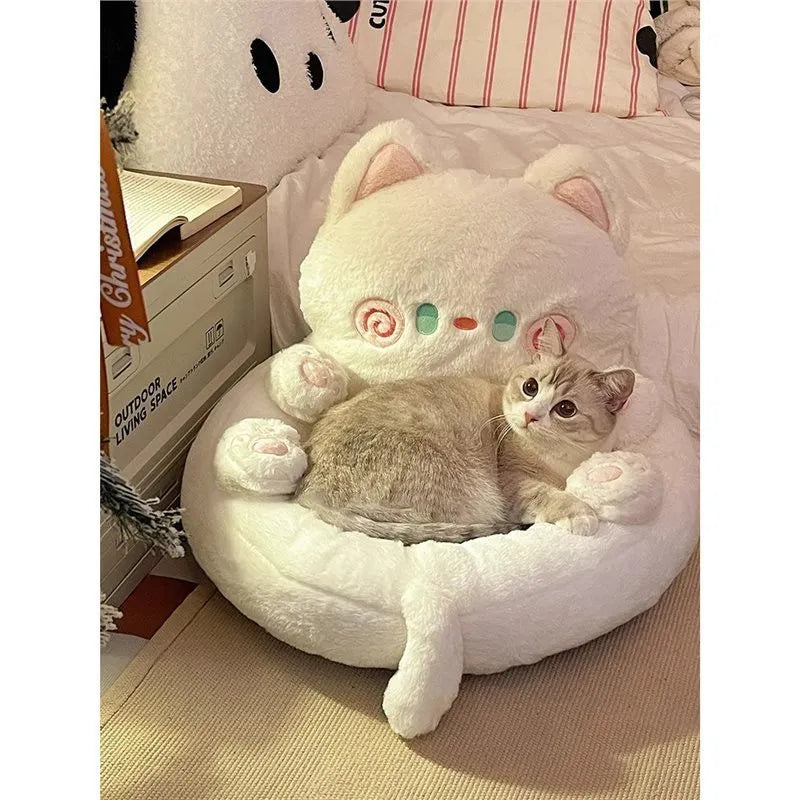 Cat nest with wooden frame in hug design, Christmas tree pattern, size 48x38cm