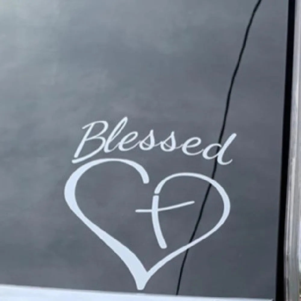 Faith Hope Love text inside a heart shape on a rectangular sticker with black, white, and red colour options shown.