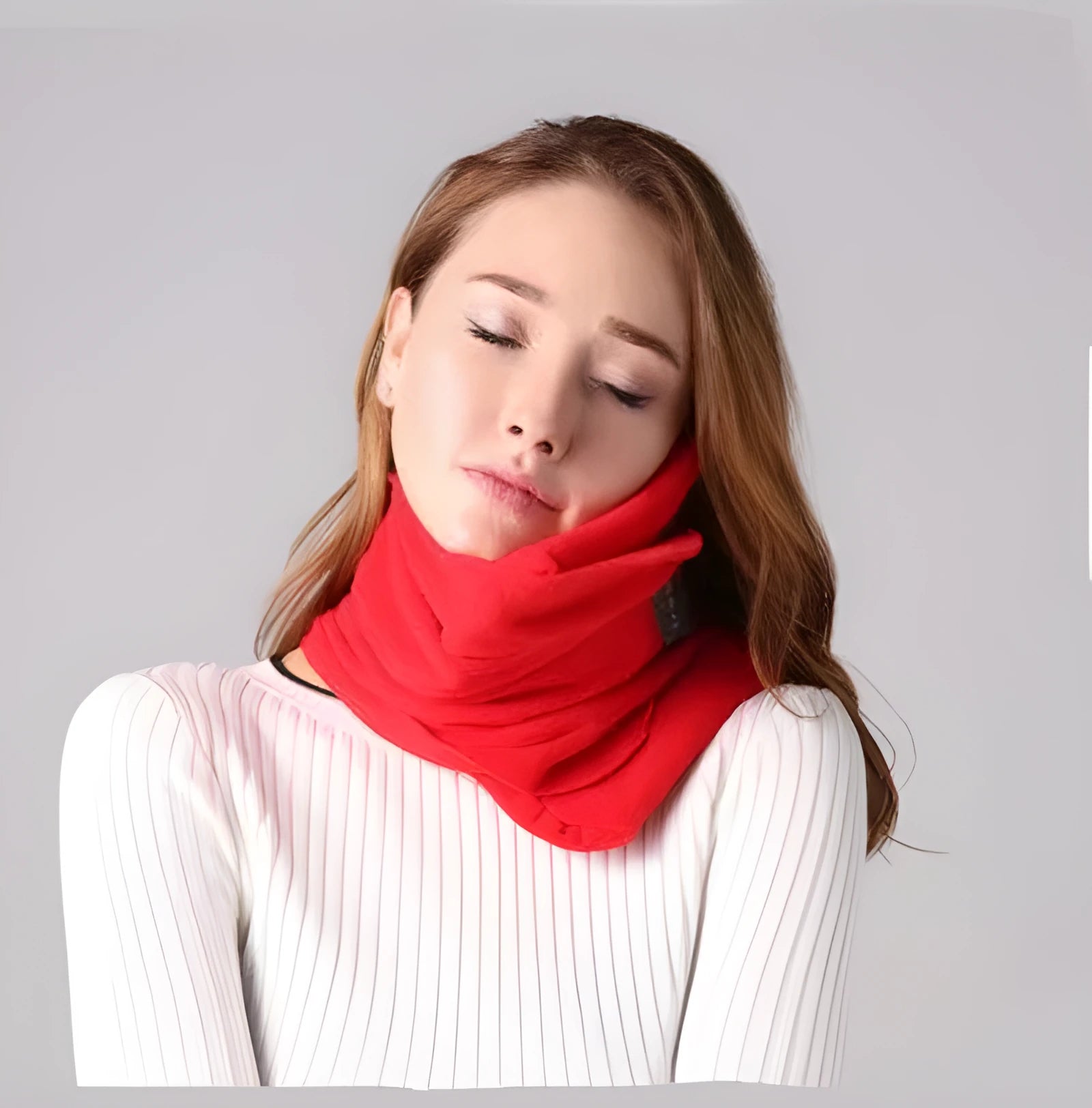 U-shaped cotton filled travel neck scarf pillow in black, gray, navy and red with moisture-wicking bandana