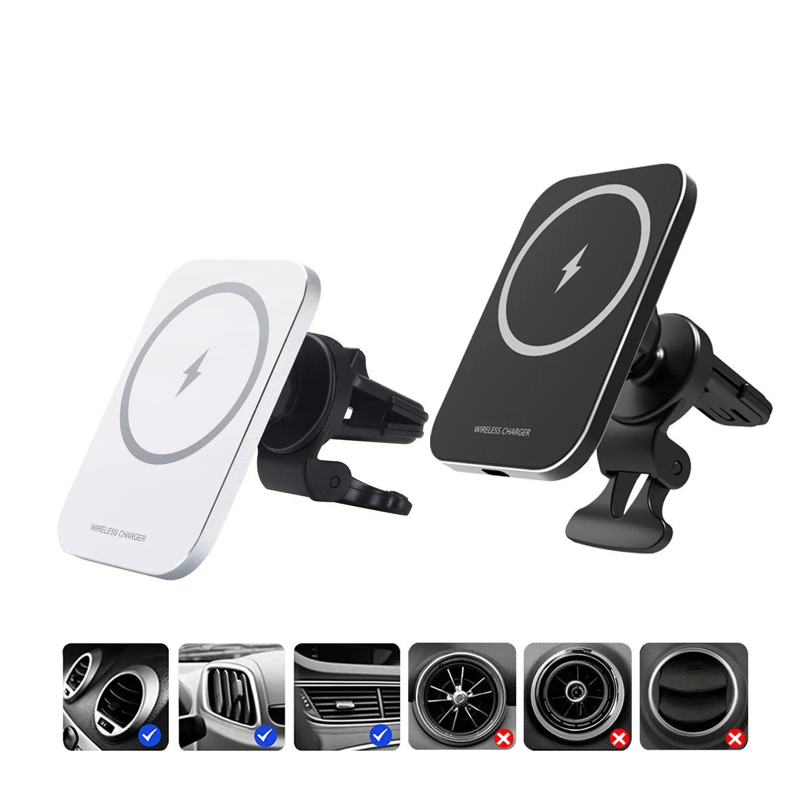 Black magnetic wireless car phone holder for Apple iPhone 12 with 15W charging