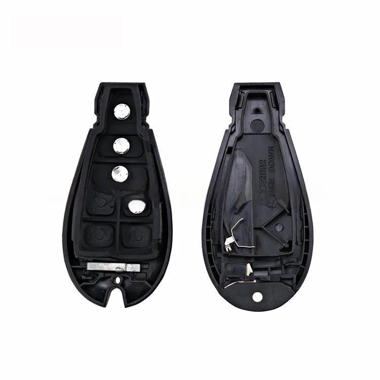 Chrysler Dodge car key replacement shell in ABS brass and nylon, showing dimensions 85mm x 42mm x 15mm.