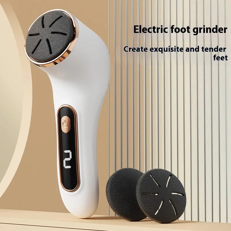Electric foot grinder in Pink with oval pumice stone head and USB charging cable