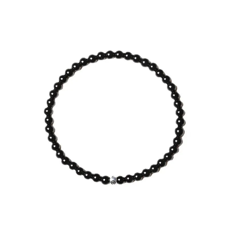 Geometric agate bracelet with 4mm Obsidian, Blue San and Black Agate beads