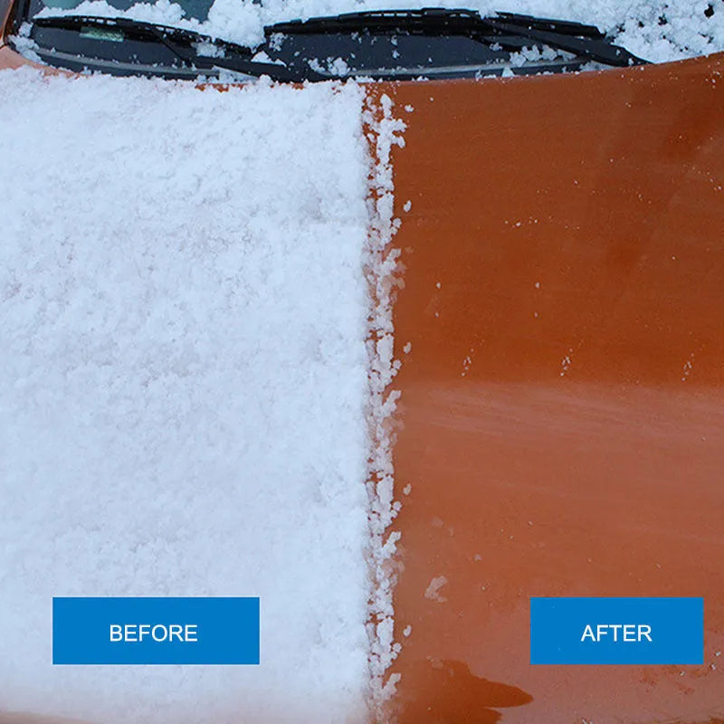 Car windshield snow scraper mitten in black with toothed and shovel edges, fleece lining, and foam handle