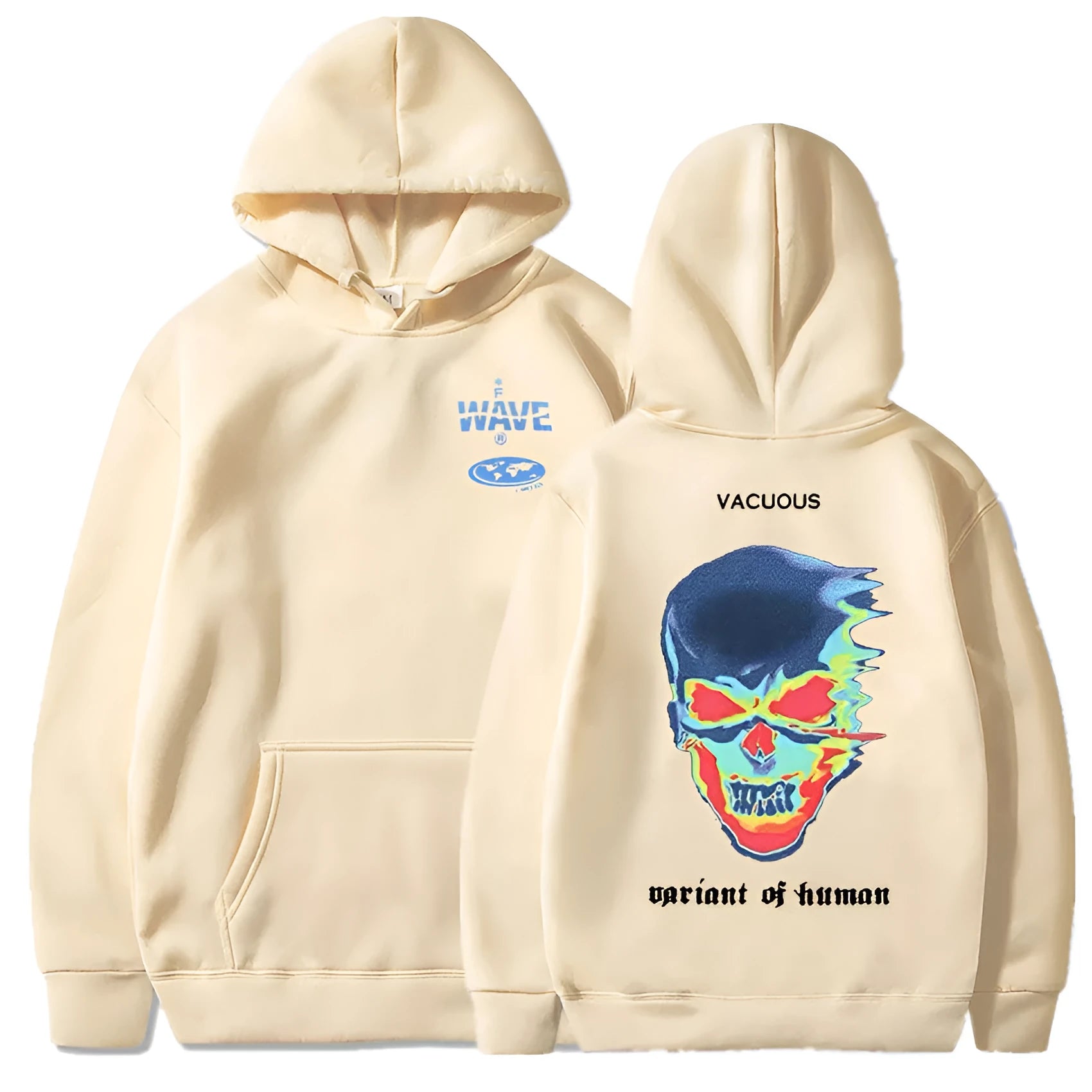 Skeleton thermal imaging graphic printed hoodie for men and women, pullover style, long sleeves, side pockets, black