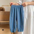 Thin cotton girls pajama pants in lake blue, mid waist, suitable height 120cm, soft fabric