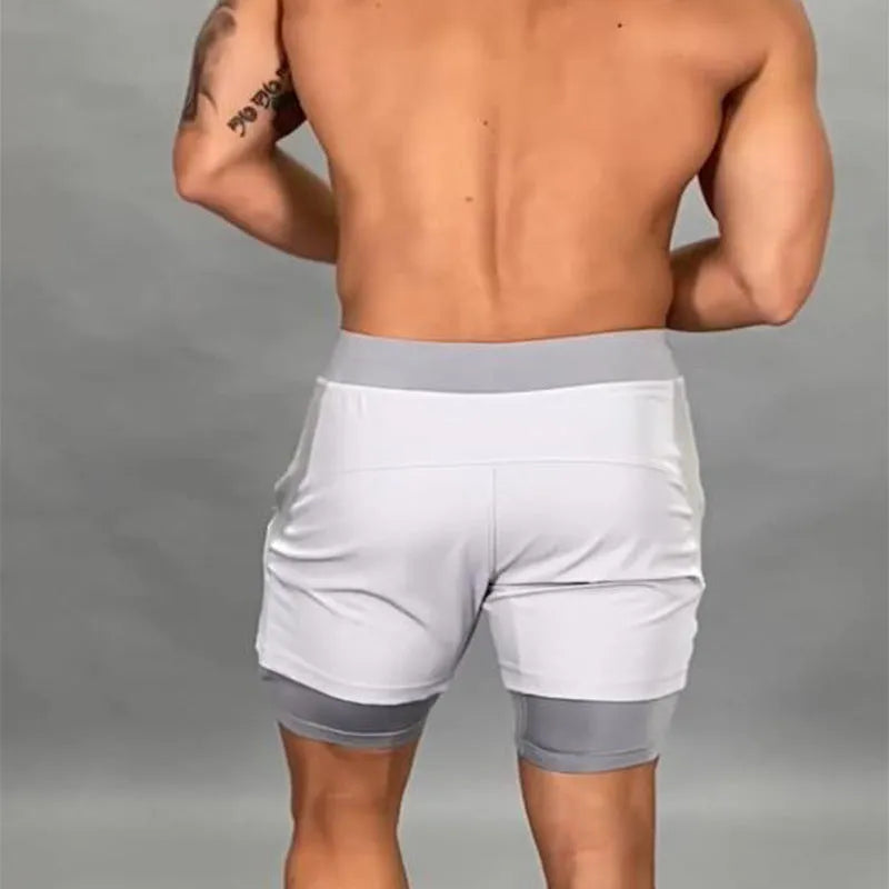 Men's quick-dry running shorts in black with double-layer phone pocket for gym and jogging