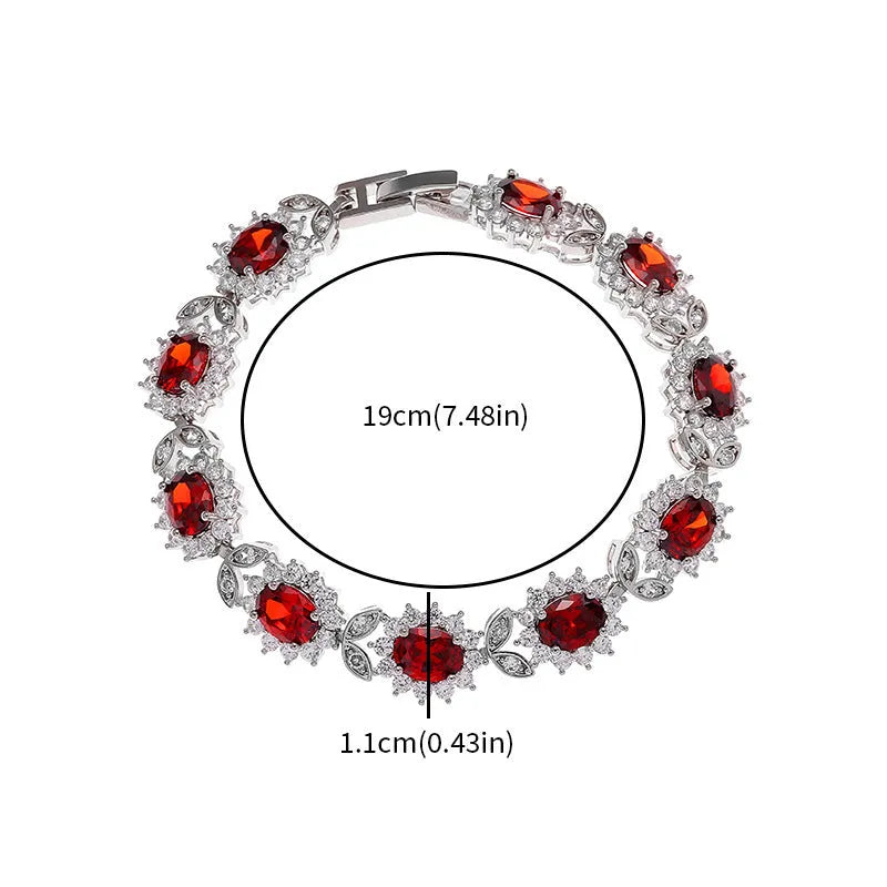 Women's simple zircon bracelet with gemstone inlay in environmental alloy, showing clasp closure and sparkling details