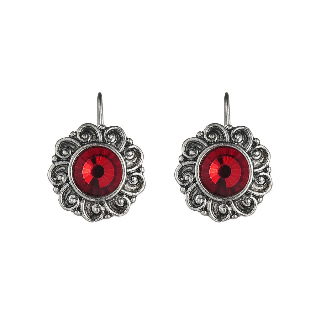 Alloy retro bohemian carved ruby drop earrings for women in colour 10505