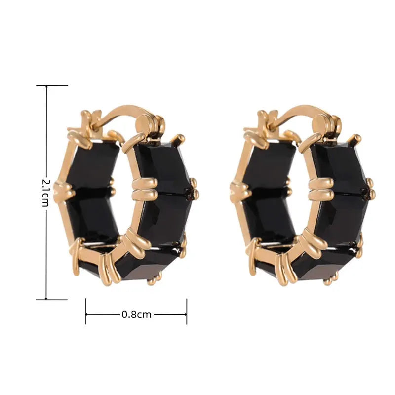 Women's geometric U-shaped earrings with crystal stones in gold electroplated copper