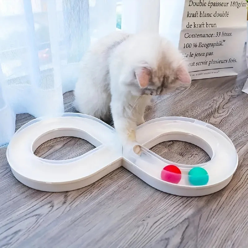 Interactive cat turntable track toy with spinning balls for feline entertainment