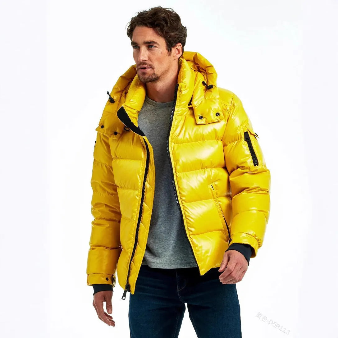 Classic all-matching short couple warm jacket for men in solid colour, loose fit cardigan style with side pockets