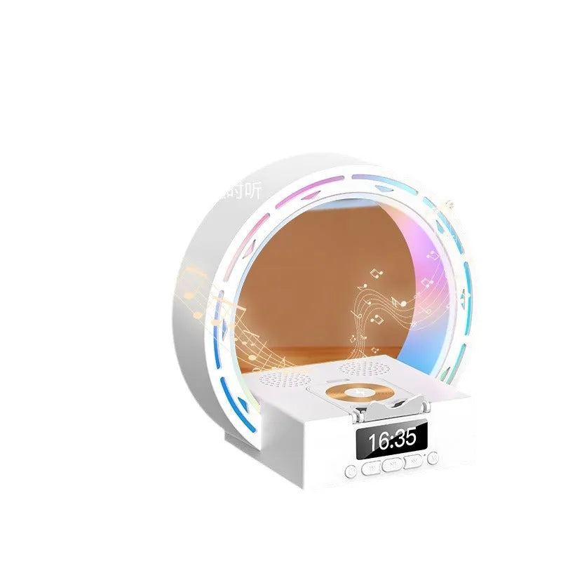 4-in-1 wireless Bluetooth speaker charging pad bedside lamp with alarm clock wake-up light in bedroom
