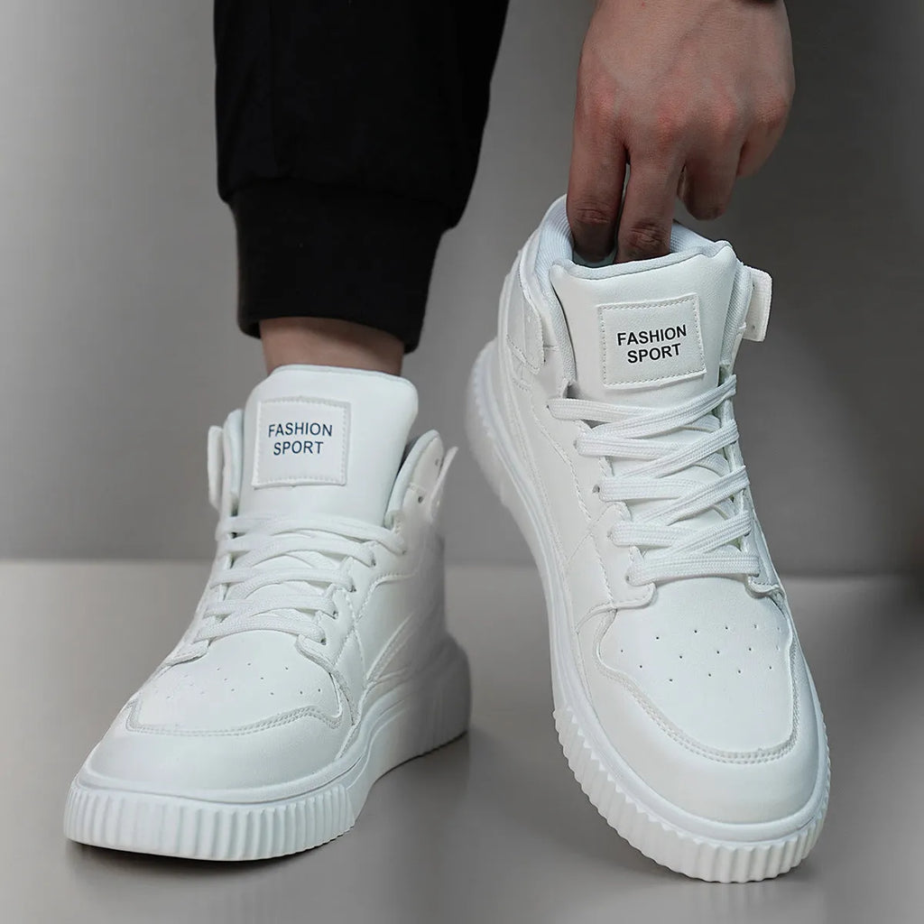 White men's round-toe casual trainers made from microfiber for autumn and winter.