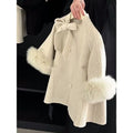 Beige baby girl coat autumn winter polyester single-breasted mid-length long sleeves suitable height 100-150cm no hood