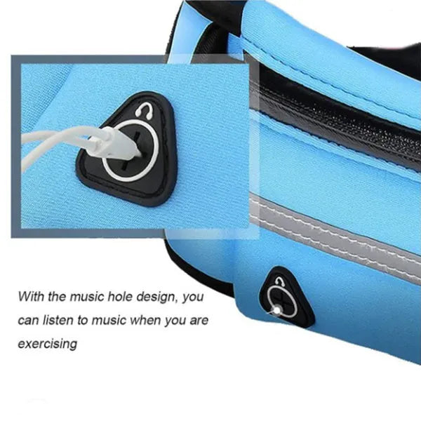 Nylon fitness waist bag with zippered anti-theft pocket in slim 20x10cm horizontal square shape