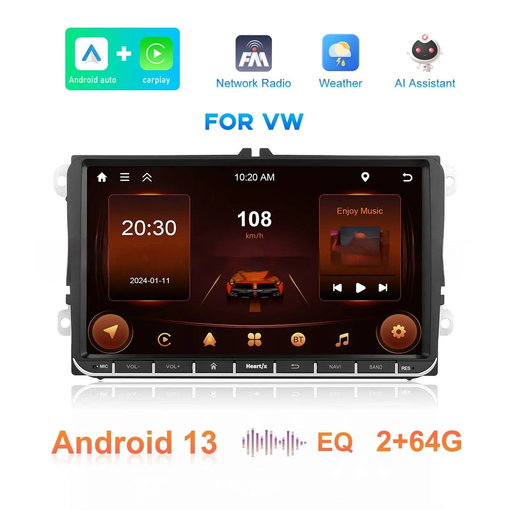Android 13 7-inch car central control unit with touchscreen display for Volkswagen vehicles