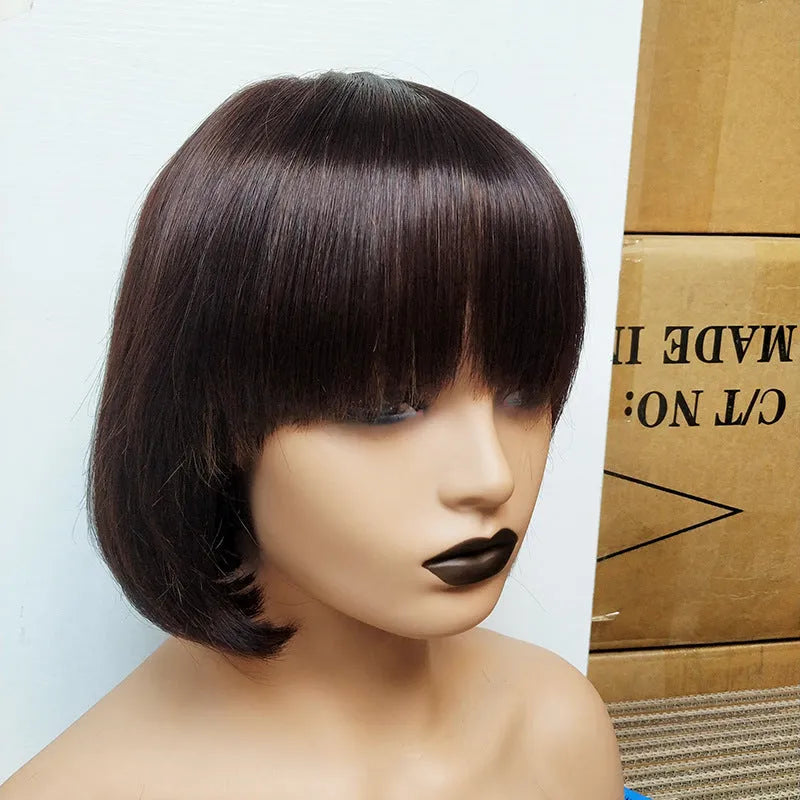 Double drawn human hair fringe bob wig short length natural look star fashion style 8 inch option