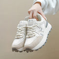 Women's black platform sports casual shoes with round toe and lace-up front