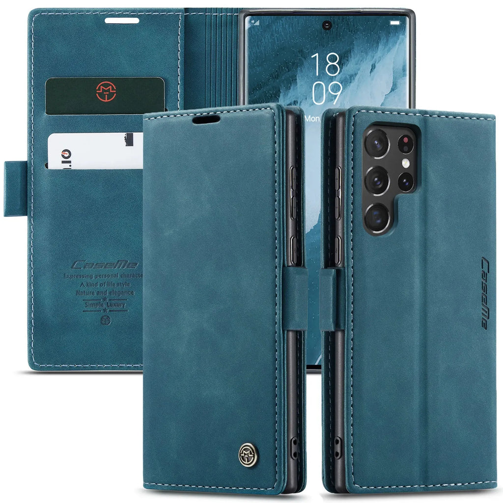 Flip card holder phone case for Samsung Galaxy with PU leather finish and card slots in Black colour option