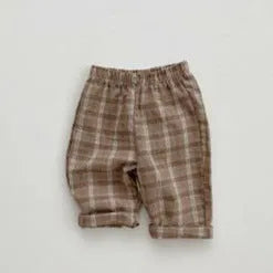 Ins Korean Baby Trousers Plaid Pants for Spring and Autumn Cotton Mid Waist Striped Colour Block Trousers Suitable Height 66cm 73cm 80cm 90cm 100cm Orange Gray Green Plaid