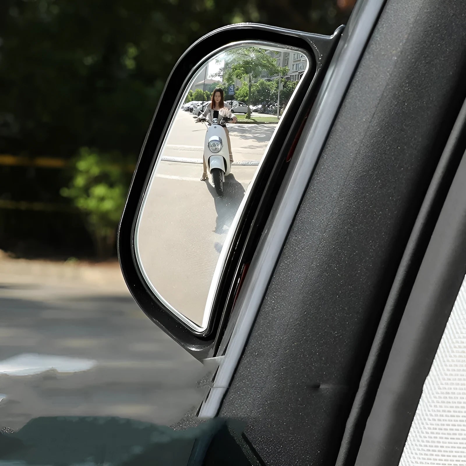 Black universal wide-angle two-row mirror for car rearview, showing dimensions