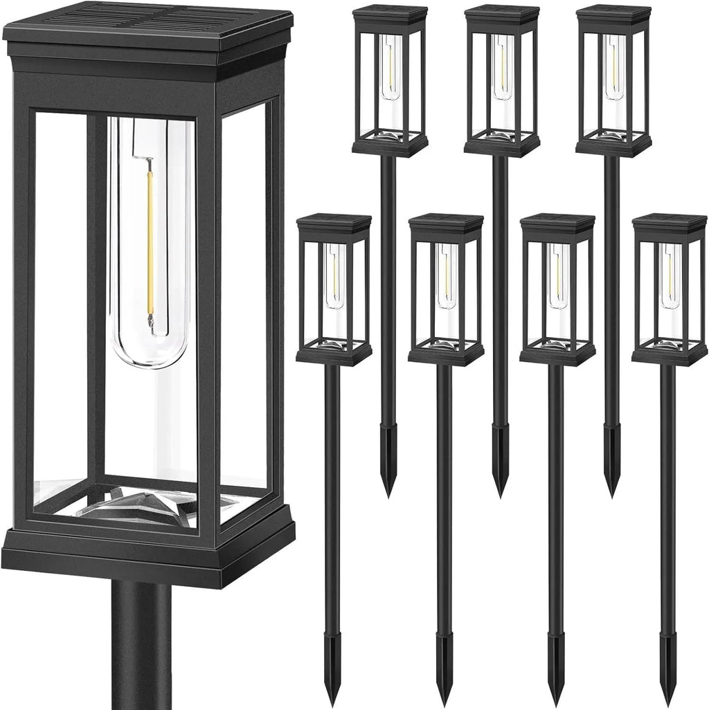 Solar tungsten wire lawn lamp in an outdoor courtyard, providing ground-level lighting