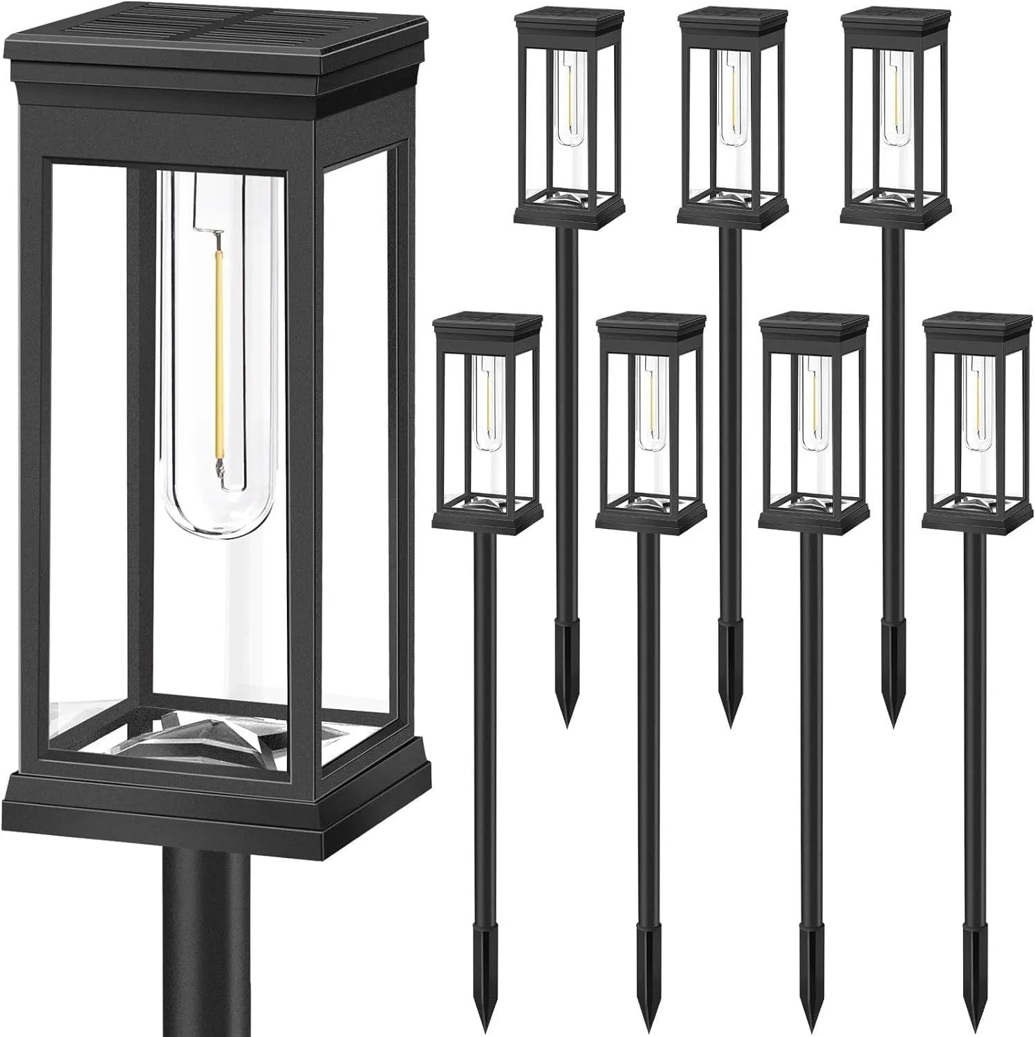 Solar tungsten wire lawn lamp in an outdoor courtyard, providing ground-level lighting