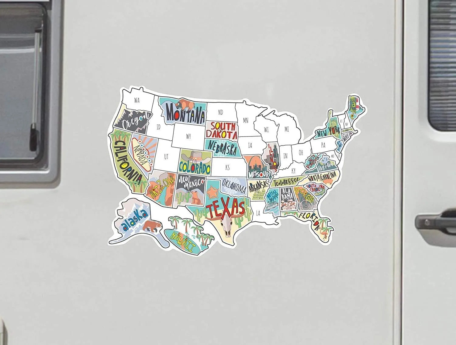Travel-themed car sticker set with world map design and lettering options for vehicle decoration