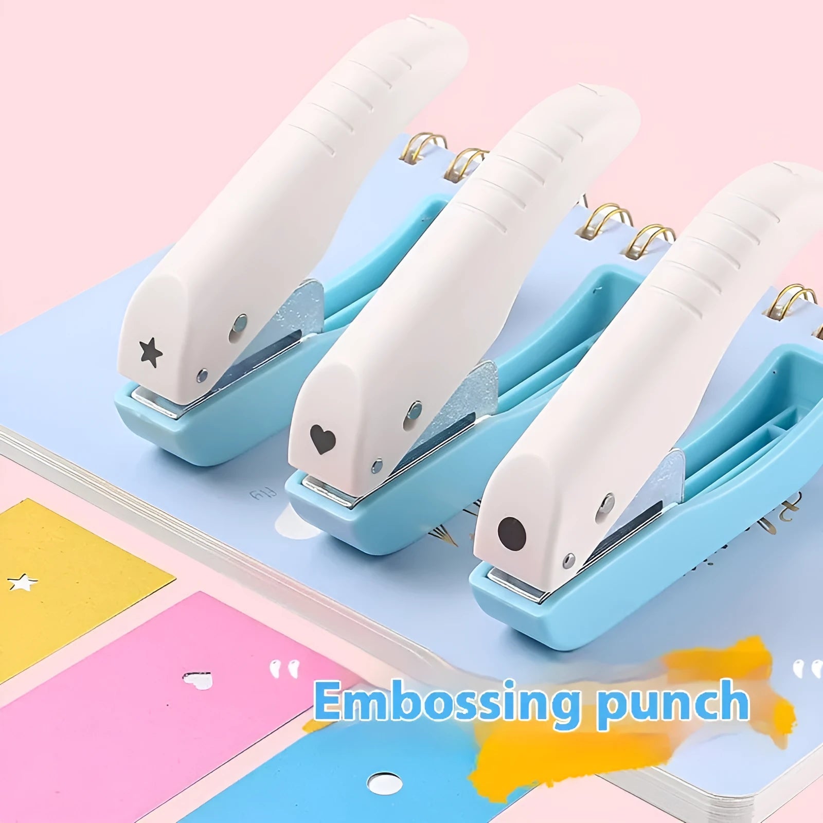 Manual embossing punching machine for creating small 4mm love, star, and round patterns on paper.