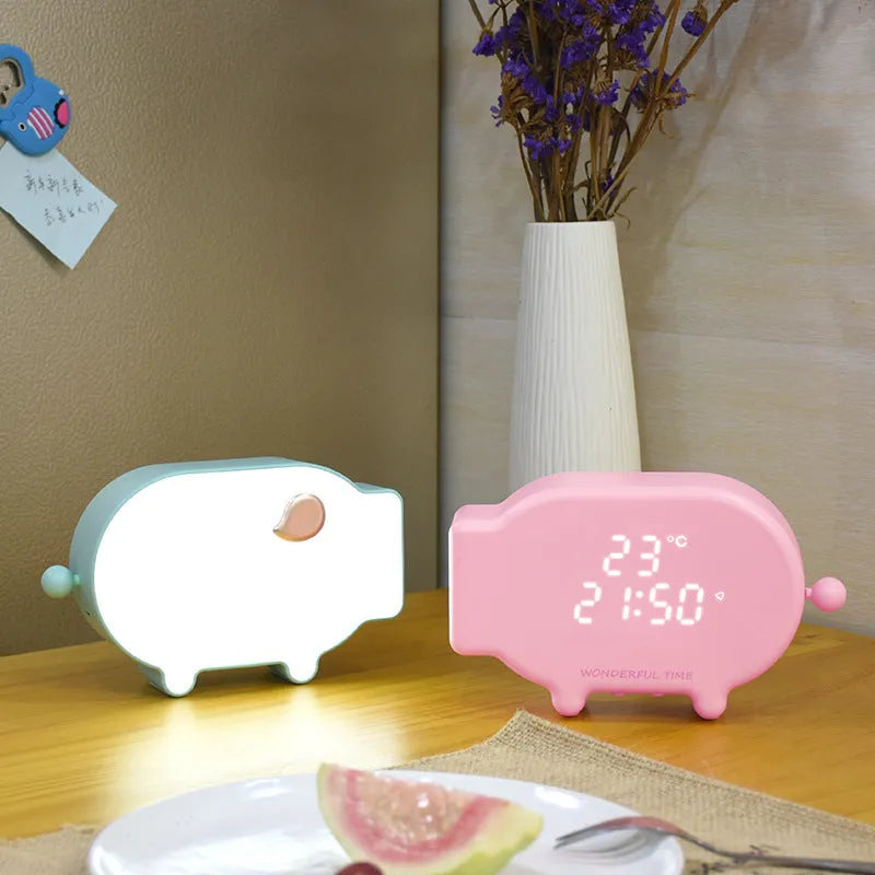 Blue and pink LED alarm clocks with temperature display and USB charging port