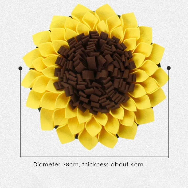 Yellow sunflower pattern dog snuffle mat with rope buckle for slow feeding and nosework games