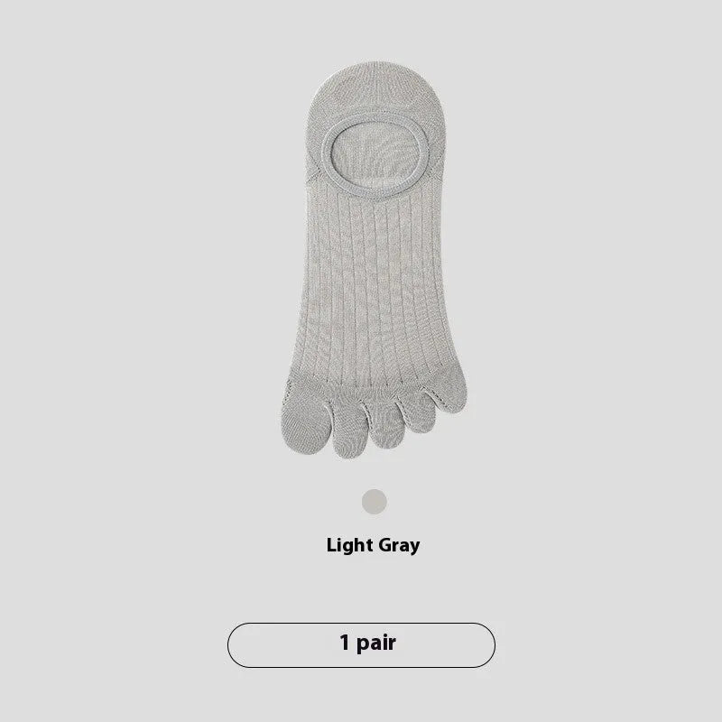 Men's grey five-finger invisible socks made from modal fabric, shown laid flat.