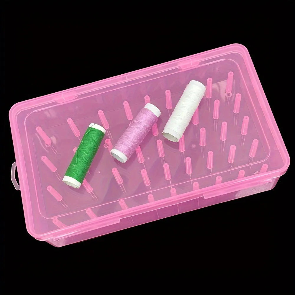 Plastic storage box with 42 compartments for organising sewing threads and embroidery supplies