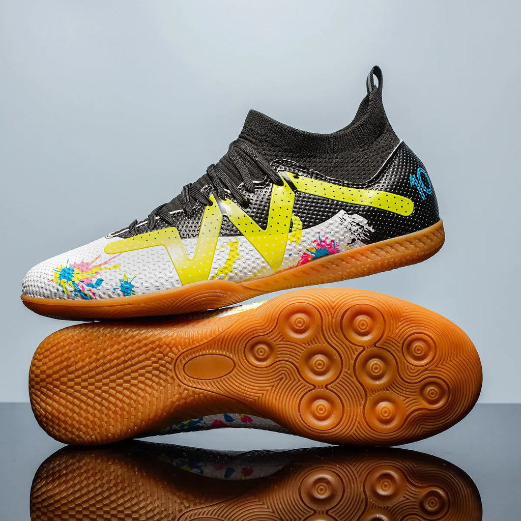 Adult football boots low-top PVC upper with studded rubber outsole in Black & Yellow colour
