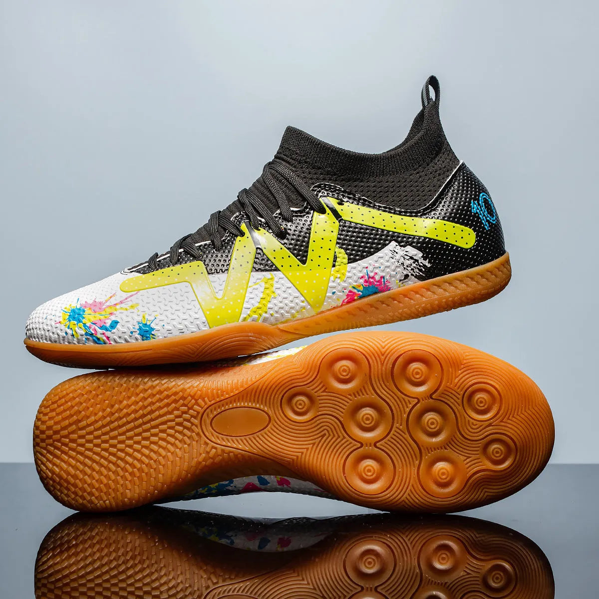 Adult football boots low-top PVC upper with studded rubber outsole in Black & Yellow colour