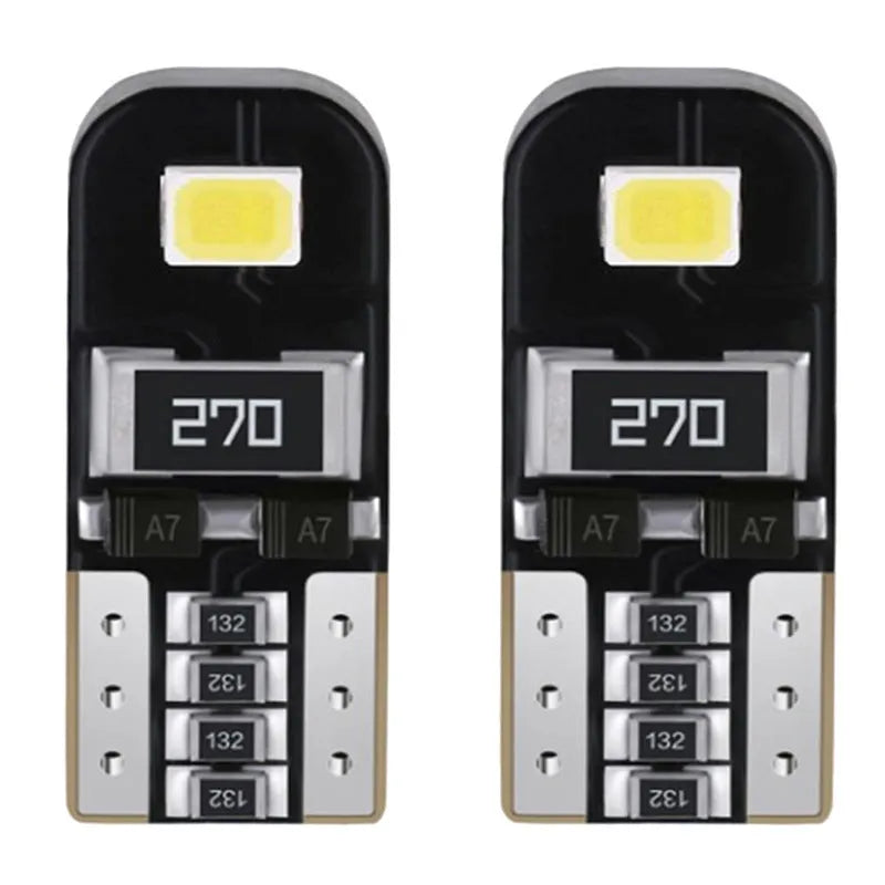 T10 W5W 2W white LED car light bulb with circuit board construction and waterproof rating